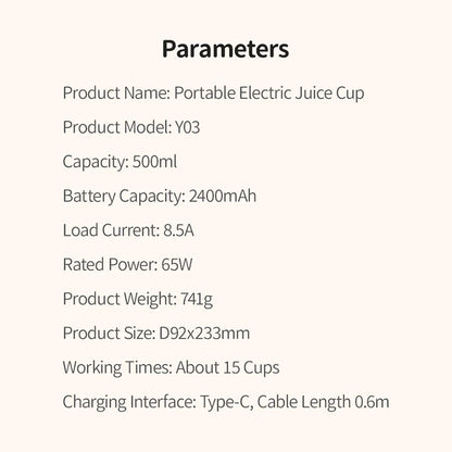 500ml Portable 2400mAh Wireless Fruit Mixers